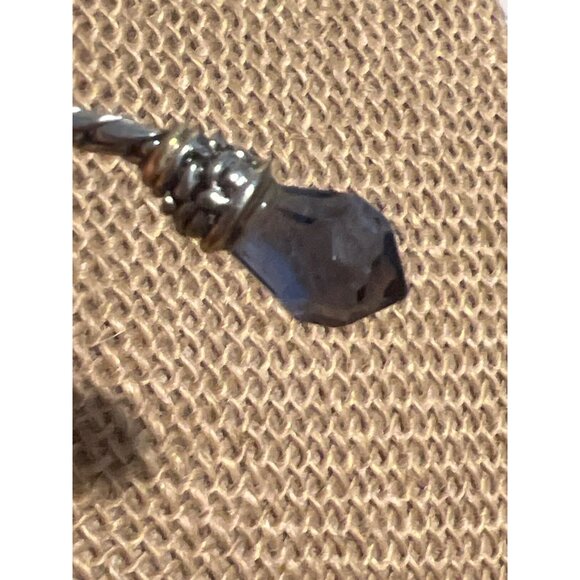 Silver Tone Lariat Style Necklace Cable Chain Purple Blue Glass Endcaps Adj 17" - Picture 2 of 5